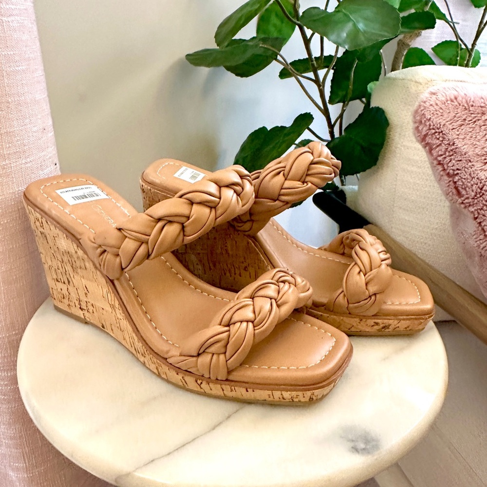 BCBGeneration Tan Braided Wedges